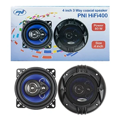 Immagine di PNI Altoparlanti coassiali per auto HIFI400, 80W, 4 Ohm, 10 cm, 3 vie, Injection Core con diametro 100mm, set di 2 pezzi
