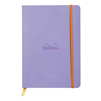 Immagine di RHODIA 117459C Taccuino flessibile Iris A5 Puntinato Dot 160 pagine Carta Clairefontaine Avorio 90 g/m Segna pagina, Chiusura con elastico Copertina Simil Cuoio Collezione Rhodiarama