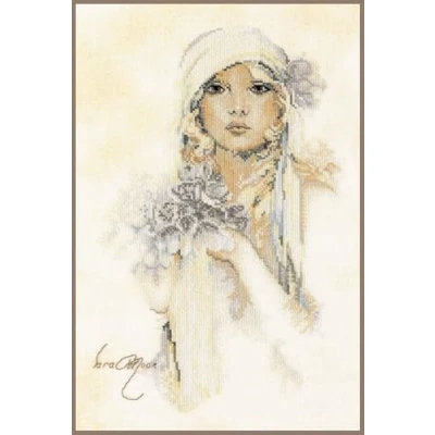 Immagine di PN 0008013 enumerato X Stitch Kit, Sara Luna, Signora con i Fiori Viola, Biancheria