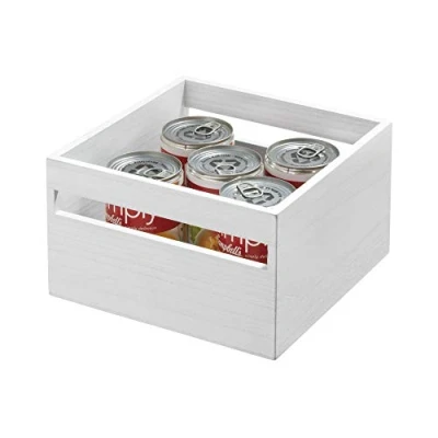 Immagine di iDesign Eco Wood Porta Oggetti con Manici, Piccolo Contenitore armadietti Paulownia, Scatola Legno portaoggetti per Cucina e Altri Ambienti, Bianco, 25.4x25.4x15.5cm