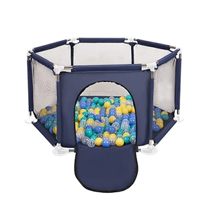 Immagine di SELONIS Recinto Esagonale Per Bambini Con 100 Palline Colorate Di Plastica 6 Cm, Blu:Turchese/Blu/Giallo/Trasparent