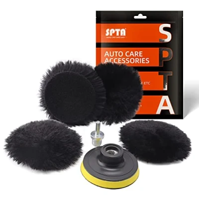 Immagine di SPTA 80mm lucidatura Pad lana Pastiglie Ceretta Kit di agnello con gancio e Cuffia per lucidatrice