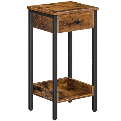 Immagine di HOOBRO Tavolino Alto, Comodino, da Divano, Caffè, Organizzatore, Struttura in Metallo, Stabile e Durevole, Salvaspazio, Stile Industriale, Marrone Vintage EBF71BZ01