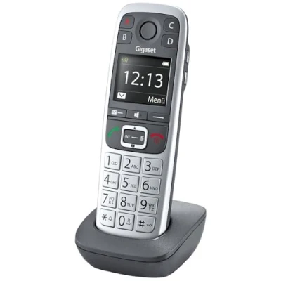 Immagine di Gigaset E560HX Ricevitore DECT con base di ricarica telefono cordless per router e Compatibile Fritzbox chiamata emergenza 4 numeri pulsante extra veloce pulsanti grandi, argento