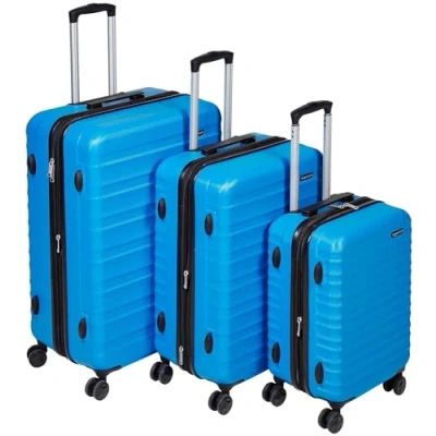 Immagine di Amazon Basics Trolley rigidi Set da 3 Pezzi con rotelle girevoli, 55, 68, 78 cm, Blu chiaro
