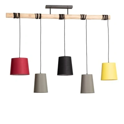 Immagine di Lindby lampada a sospensione &#039;Amilia&#039; dimmerabile colore Ocra, in Legno ad es. Soggiorno &amp; Sala da pranzo (5 luci, E27) tessuto, soffitto, plafoniera