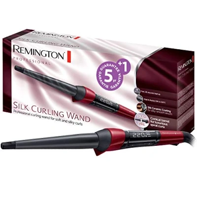 Immagine di Remington Ferro arricciacapelli Forma di cono 13 25 mm Silk Digital: rivestimento in ceramica con proteine ​​della seta, Display LCD 120 220C, ricci naturali, riccioli a spirale e onde, CI96W1