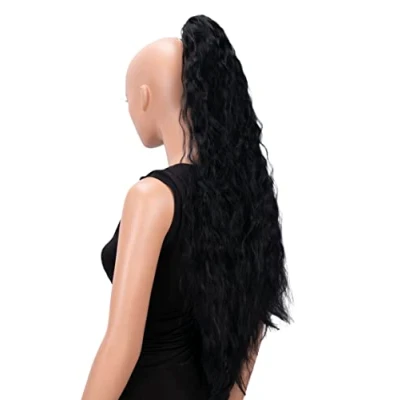 Immagine di CAISHA 70 Extra Lungo Voluminoso Ondulato Coda Di Cavallo Parrucchino Fibre Sintetiche Resistenti Al Calore Con Clip A Farfalla Nero H701