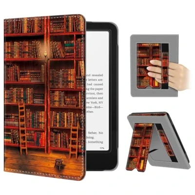 Immagine di FINTIE Custodia per 7&quot; Kindle Paperwhite 2024 (12ª Gen) e Colorsoft Signature Edition (1ª Protettiva Supporto Cover con Slot schede &amp; Hand Strap, Auto Sveglia/Sonno, Biblioteca