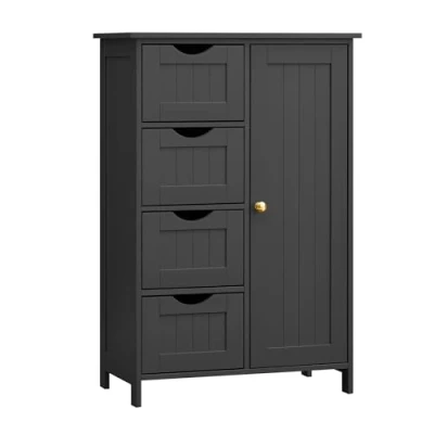 Immagine di VASAGLE LHC041B02 Armadietto da bagno sottile, con 4 cassetti, porta armadio, ripiano regolabile, 30 x 55 82 cm, colore: Nero