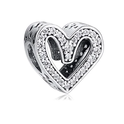 Immagine di PANDOCCI 2020 Regalo di San Valentino Scintillante Cuore a Mano Libera Perlina Argento 925 Fai da Te Adatto per bracciali Pandora Originali Fascino Gioielli Moda (Silver)