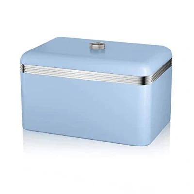 Immagine di Swan Retro SWKA1010BLN Portapane per la Conservazione, capacità 18 Litri, Contenitore in Metallo Pane e Pasticceria Viennese, Design Vintage, Blu, Square Bread Bin