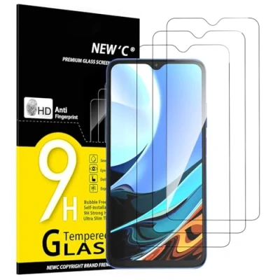 Immagine di NEW&#039;C 3 Pezzi, Vetro Temperato per Xiaomi Redmi 9T / Poco M3, Pellicola Prottetiva Anti Graffio, Impronte, Senza Bolle, Durezza 9H, 0,33mm Ultra Trasparente, Resistente
