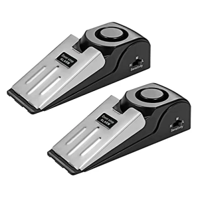 Immagine di Fermaporta Pavimento, Ferma Porta da Pavimento con Gomma Nntiscivolo e Allarme, Cuneo di Allarme per 120dB Set 2 Pezzi (Nero)