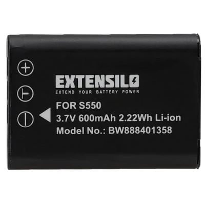 Immagine di EXTENSILO batteria compatibile con Pentax Optio L50, M50, M60, S1, V20, W60, W80 fotocamera digitale DSLR (600mAh, 3,7V, Li Ion)