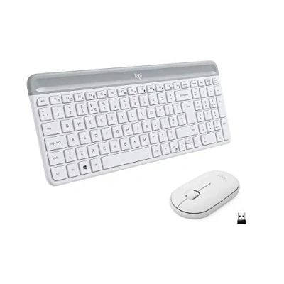 Immagine di Logitech MK470 Slim Combo Mouse per tastiera wireless, 2,4 GHz tramite ricevitore nano USB, portata 10 m, durata della batteria 18 mesi, PC/laptop, layout UK QWERTY bianco