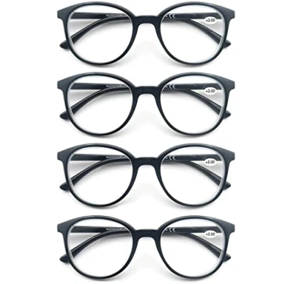 Immagine di MODFANS Confezione da 4 Occhiali lettura per Uomini/Donna, Lente Trasparente Visione Chiara Montatura Leggera Moda Comodo Inclusa Tasca Gli