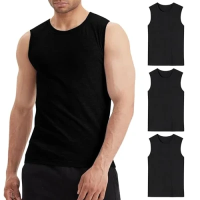 Immagine di LiKing Pacco da 3 Canotta Uomo,100% Cotone,Tank Top Sportive Allenamento Canotte Elasticizzato Stringer Vest,Senza Maniche,con Scollo Rotondo,Casual estive Smanicato Uomo Noir 2XL
