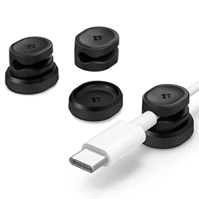 Immagine di Spigen Organizer a Clip per Cavi, 3 Pezzi Porta Cavi Singolare, Organizzatore Magnetica di Multiuso Scrivania, Gestione del Cavo USB A/USB C Nero