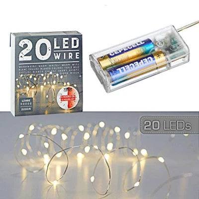 Immagine di Cepewa Catena luminosa con micro fili, a forma di stella, colore bianco caldo, argento, batteria decorativa, timer (1 x 20 LED filo)