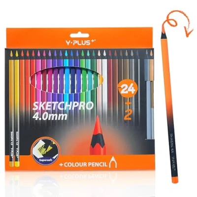 Immagine di YPLUS Matite Colorate per Bambini e Adulti, Set 24+2 Colori, Sketchpro Professionali da 4,0 mm