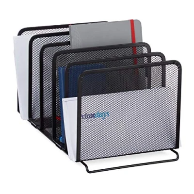 Immagine di Relaxdays Porta Fascicoli, Portariviste in Metallo, 5 Scomparti Design a Griglia, HxLxP: 18,5 x 20,5 37,5 cm, Nero