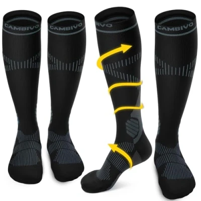 Immagine di CAMBIVO Calze Compressione Graduata Donna Uomo 2Paia, Gambaletti 15 20 mmHg, Elastiche a Antitrombo, Calzini Lunghe per Vene Varicose, Aereo, Sportive, Corsa