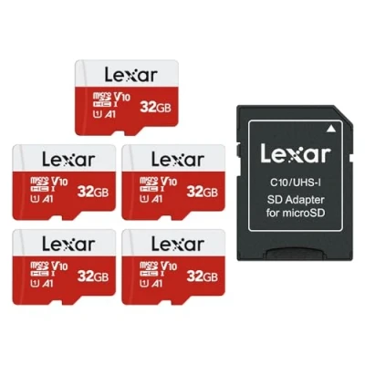 Immagine di Lexar scheda Micro SD da 32 GB, confezione 5 schede di memoria con adattatore SD, fino a 100 MB/s velocità lettura, UHS I, U1, A1, V10, C10, microSDHC