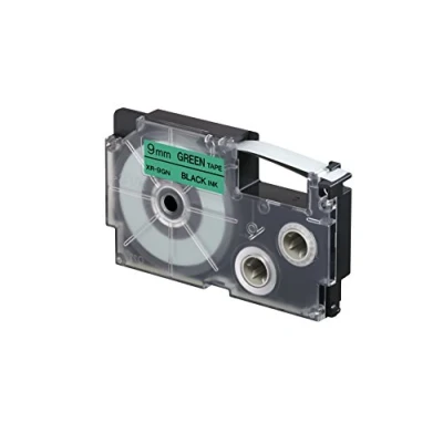 Immagine di Casio XR 9GN1 Cartuccia di ricambio per etichette autoadesive da 9 mm, colore: Nero su verde