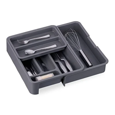 Immagine di Relaxdays Portaposate da Cassetto Allungabile, HLP 6,5 x 23,5 40 31,5 cm 7 Scomparti Divisore per Posate, Grigio Scuro, 6.5 23.5 31.5