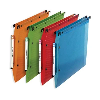 Immagine di Elba 100330599 Cartelle Sospese per Armadio in Polipropilene, Interasse 33, Fondo V, Formato Esterno 32.5x27.5, Arancio/Verde/Rosso/Azzurro, Confezione da 10 Pezzi