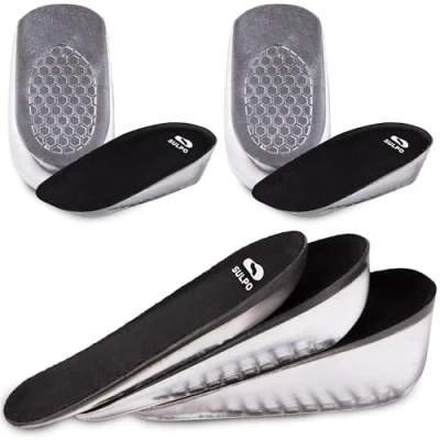 Immagine di SULPO 2 paia di mezze solette da uomo, per aumentare l&#039;altezza, scarpe, cuscini ortopedici in gel talloni e differenze lunghezza delle gambe