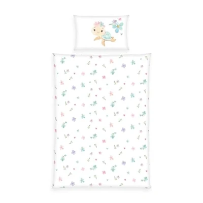 Immagine di Herding Set di Biancheria da Letto Invernale, Little Tutle, Federa 40 x 60 cm con Chiusura a Busta, Copripiumino 100 135 Cerniera, 100% Cotone/Flanella