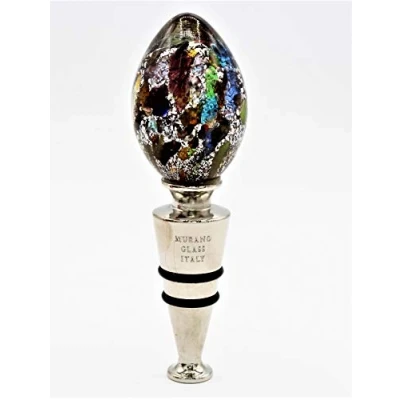 Immagine di Tappo Bottiglie Acciaio e Vetro di Murano Multicolor Con Foglia Argento Made in Italy