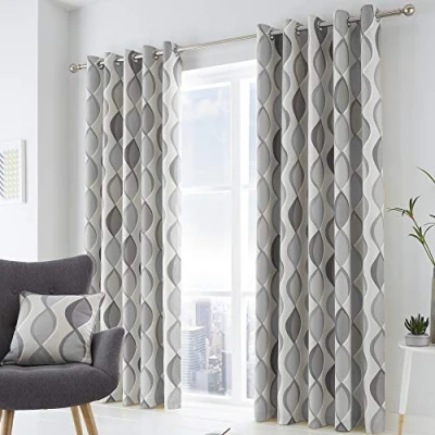 Immagine di Fusion Lennox Tende foderate con occhielli, 100% cotone, 46 x 183 cm, colore: grigio/grigio