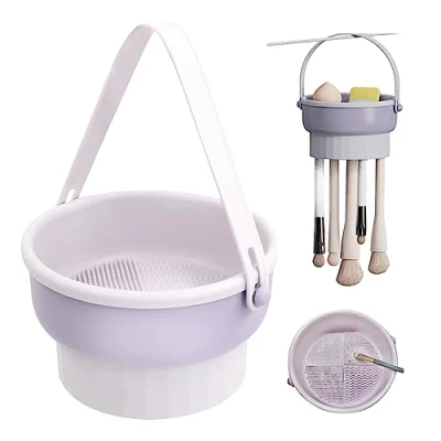 Immagine di Pulizia Pennelli Trucco Silicone Stendibiancheria 3 in 1 Spazzole Cosmetiche Detergente Silicon per Pulire, Asciugatura e Stoccaggio, Staccabile Tappetino la Della Spazzola