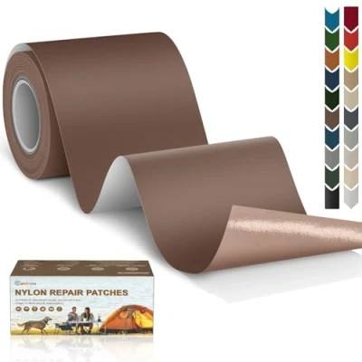 Immagine di Toppe autoadesive in Nylon, 7.6x200 cm Cahomo toppa adesiva per tessuti, Patch di riparazione impermeabile, piumino, tenda, sacco a pelo all&#039;aperto Marrone