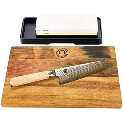 Immagine di Kai Shun Classic White Kiritsuke DM 0777W, coltello da chef ultra affilato, edizione limitata + tavola di quercia artigianale pietra per affilare AP 0316