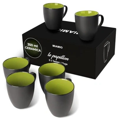 Immagine di MIAMIO 6 x 350 ml Pezzi per Colazione/Set di Tazze da Caffè Le Papillon Collezione (Nero Verde)