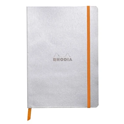 Immagine di Rhodia 117451C Taccuino morbido Rhodiarama, A5 (14,8x21 cm), 160 pagine, Dots, carta Clairefontaine avorio 90 g/m², segnalibro, chiusura con elastico, copertina in similpelle argento