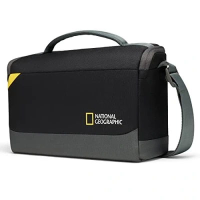 Immagine di National Geographic Borsa a Tracolla Media Regolabile, per Fotocamera DSLR, Mirrorless con Obbiettivi e Accessori, Scomparti Tablet, Ultraleggera, NG E1 2370, Nero
