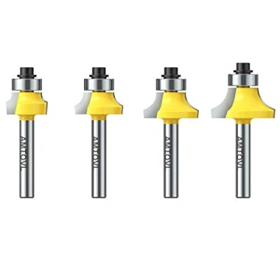 Immagine di AMTOVL 4PZ Frese Rotondo con Gambo 1/4&#039;&#039; Round Over Router Bit per Lavorazione Legno Set 4X a Raggio Angolare 1/8&#039;&#039; 3/16&#039;&#039; 5/16&#039;&#039; Falegnameria Fresatura ad Angolo Arrotondato