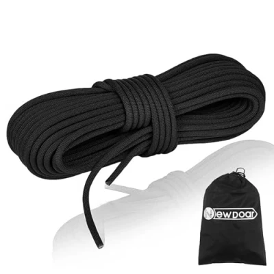 Immagine di NewDoar corda da arrampicata statica 10 mm (3/8 pollici), per cavo accessorio a doppia treccia Prusik Hauling Dragginge (nero mm,50 ft)