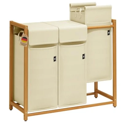 Immagine di AdelDream cesto per il bucato classificatore i vestiti con 3 scomparti sporco removibile raccoglitore di oggetti portabiancheria in bambù 150L beige 12 4