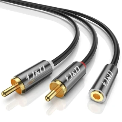 Immagine di J&amp;D Cavo Audio da 3,5 mm a RCA, Adattatore Stereo, Placcato in Oro, 3.5mm Femmina 2 RCA Maschio per Altoparlante, Amplificatore, DVD, Televisore, Smartphone, Tablet, 1,2 Meter