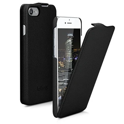 Immagine di kalibri Custodia a Flip Ultra Slim compatibile con Apple iPhone SE (2022) / (2020) 8 7 Pelle protettiva Case in nero