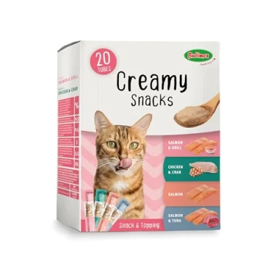 Immagine di Bubimex Creamy Snacks Multipack Dolcetti Crema Leccare per Gatti Texture Liscia, Ontuosa e appetitosa Stimola l&#039;appetito favorisce l&#039;idratazione 20 x 15 g