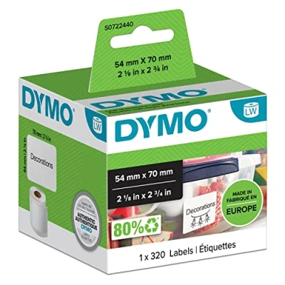 Immagine di DYMO LW etichette multiuso originali, 54 mm x 70 mm, 1 rotolo da 320 facilmente staccabili, autoadesive, per etichettatrici LabelWriter
