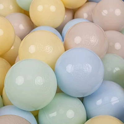 Immagine di KiddyMoon 100 Palline/7Cm Palline Morbide Colorate Per Piscina Bambini Fatto In EU, Beige Pastello/Blu Pastello/Giallo Pastello/Menta