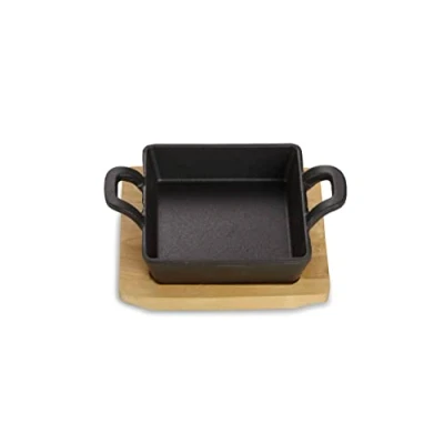 Immagine di ECHTWERK Piatto da portata in ghisa, pirofila quadrata con tagliere portata, piccola padella per grigliate, barbecue e induzione, ideale cucinare servire